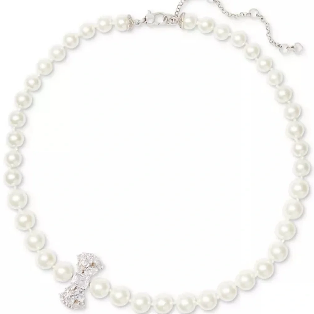 $148 Kate Spade Wrapped in a Bow Crystal  Bow Imitation Pearl Strand Necklace